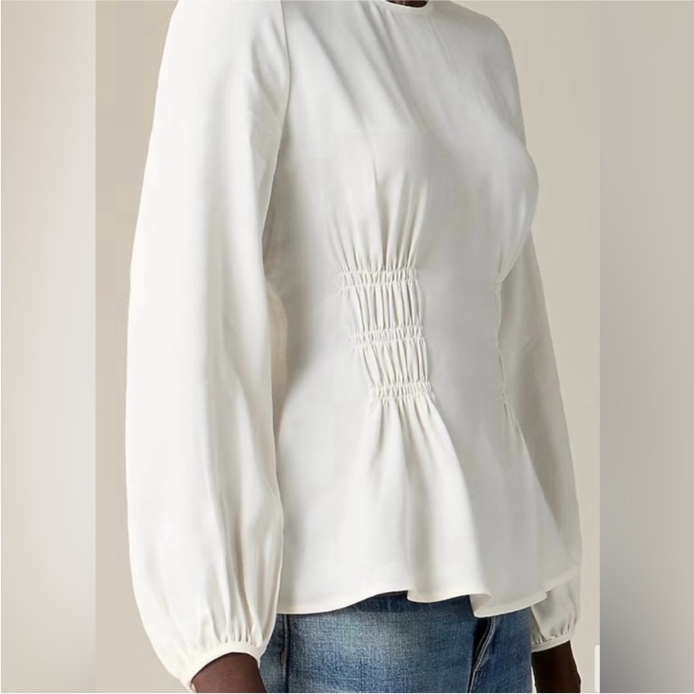 NEW BLACK SHIRRED WAIST JCREW BLOUSE - Picture 2 of 3